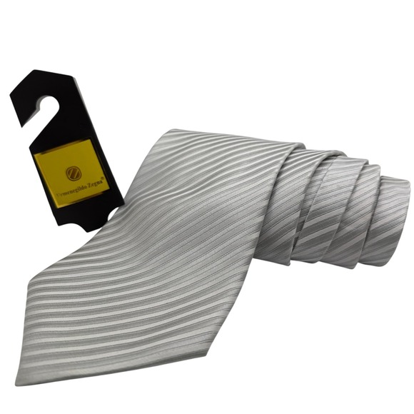 Ermenegildo Zegna Necktie Mens Silver Striped Silk Italy Luxury Formal 59